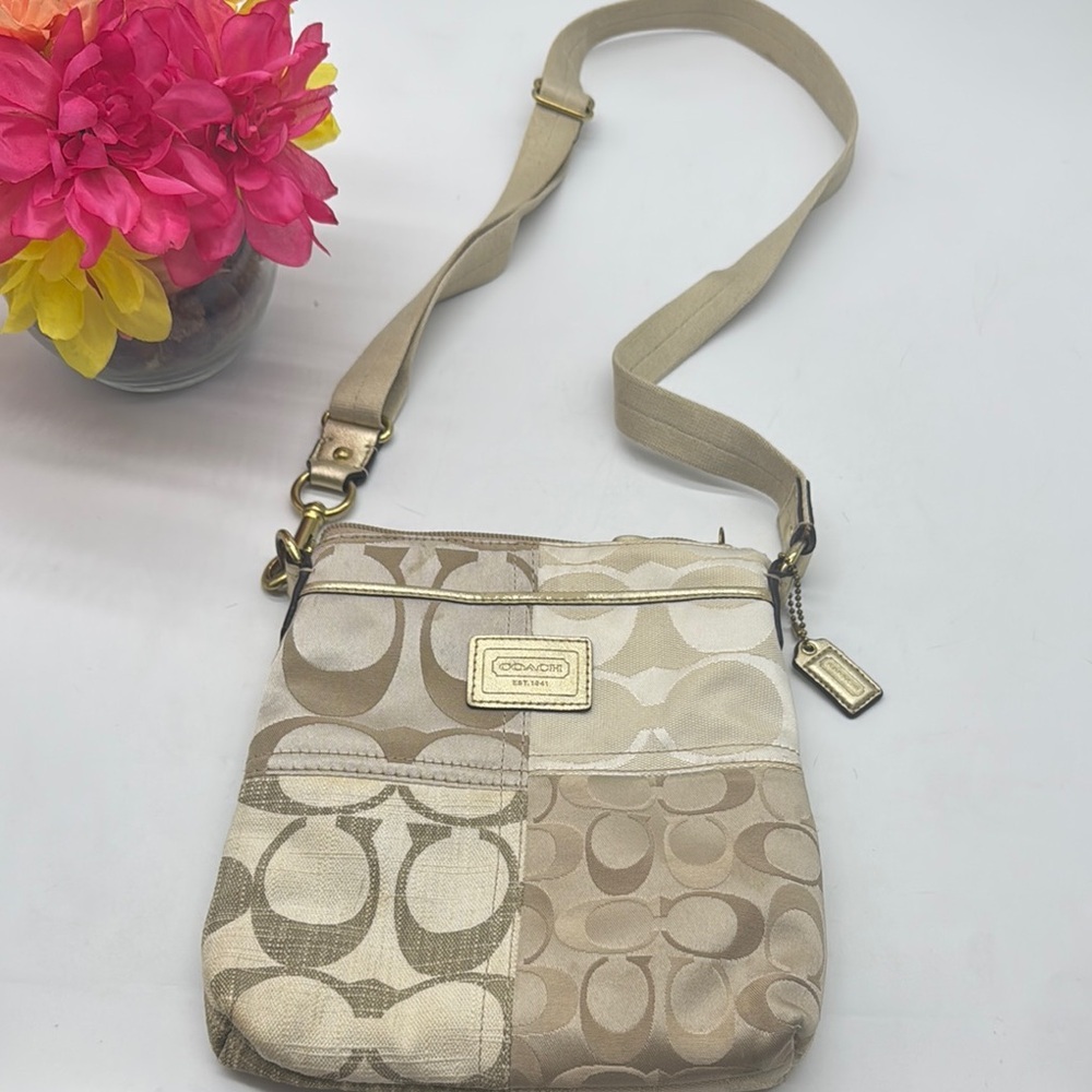 Coach Beige and Cream Logo Crossbody Bag CP7656A